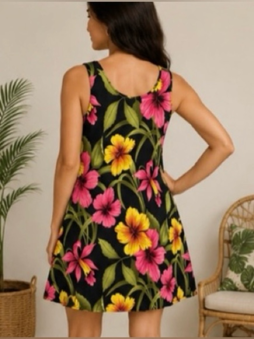 Baba Hawaii Tropical Floral Dress Size L Hawaiian A-Line Vacation - Picture 2 of 4